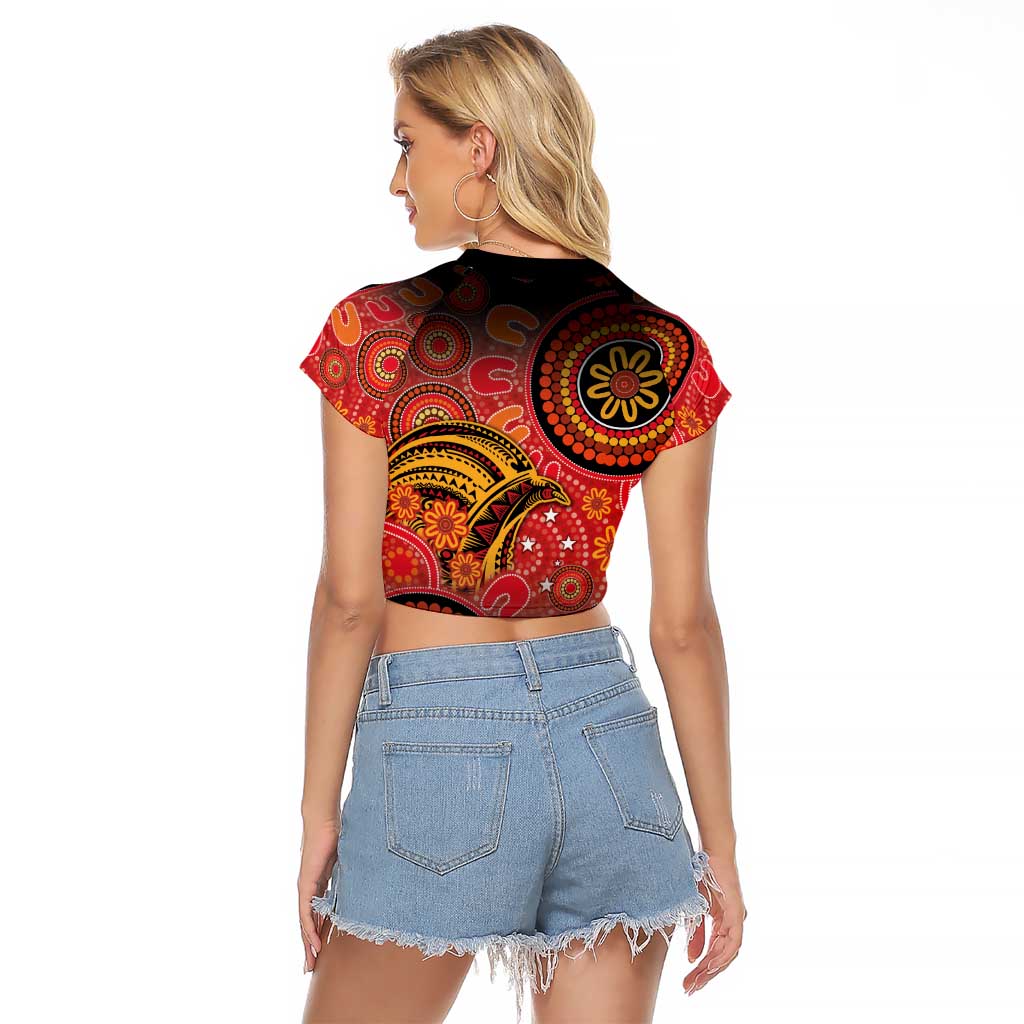 Papua New Guinea Raglan Cropped T Shirt Birds Of Paradise With Aboriginal Pattern - Polynesian Pride