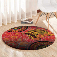 Papua New Guinea Round Carpet Birds Of Paradise With Aboriginal Pattern - Polynesian Pride