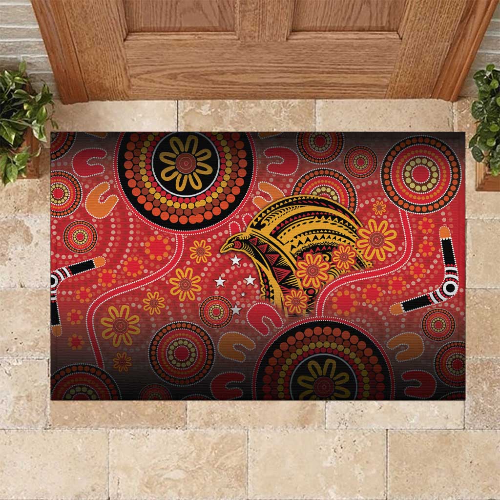 Papua New Guinea Rubber Doormat Birds Of Paradise With Aboriginal Pattern LT05 Red - Polynesian Pride