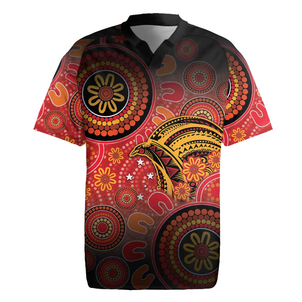 Papua New Guinea Rugby Jersey Birds Of Paradise With Aboriginal Pattern LT05 Red - Polynesian Pride