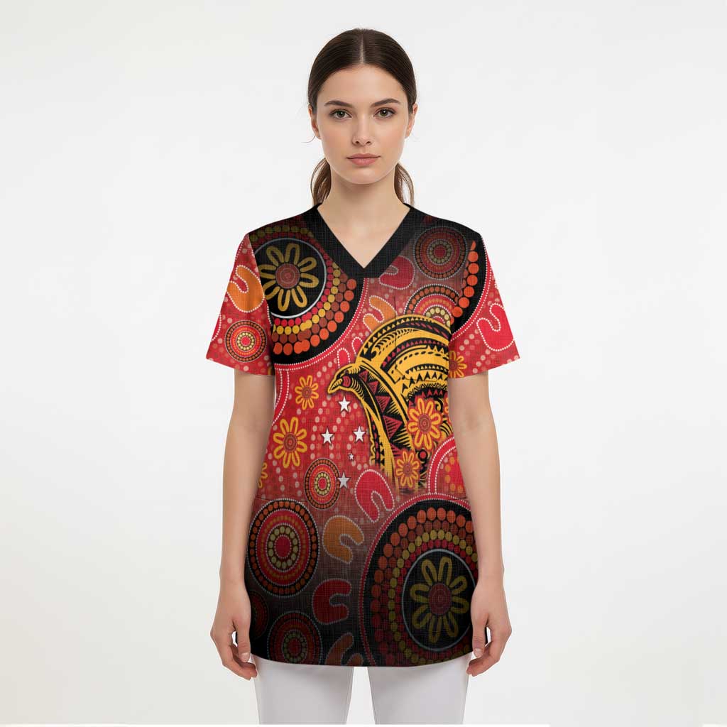 Papua New Guinea Scrub Top Birds Of Paradise With Aboriginal Pattern LT05 - Polynesian Pride