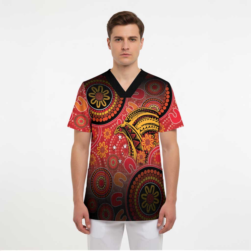 Papua New Guinea Scrub Top Birds Of Paradise With Aboriginal Pattern LT05 - Polynesian Pride