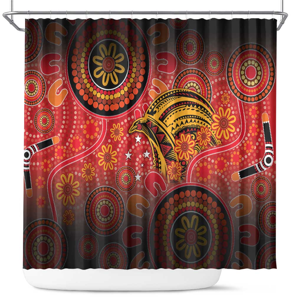 Papua New Guinea Shower Curtain Birds Of Paradise With Aboriginal Pattern - Polynesian Pride