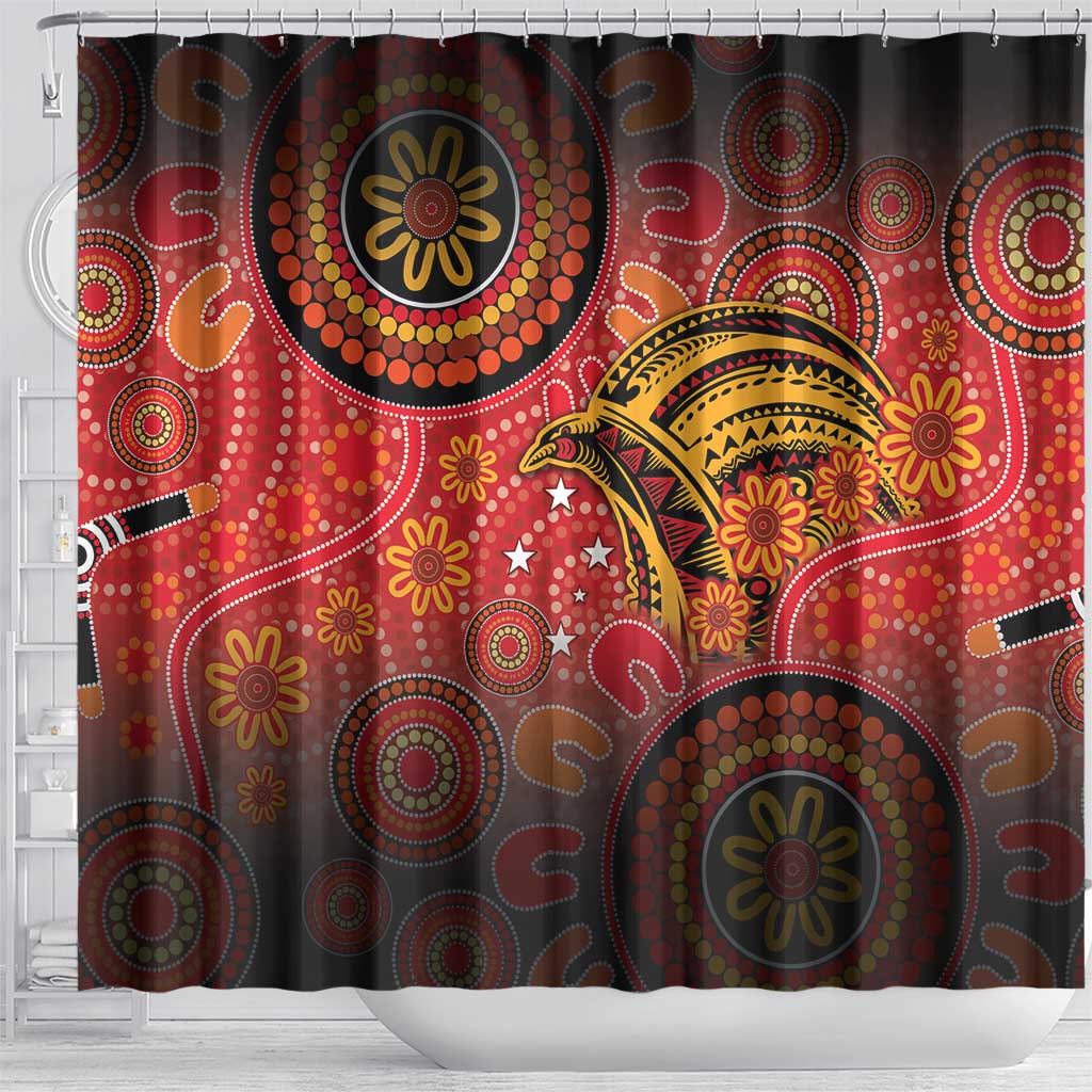 Papua New Guinea Shower Curtain Birds Of Paradise With Aboriginal Pattern - Polynesian Pride