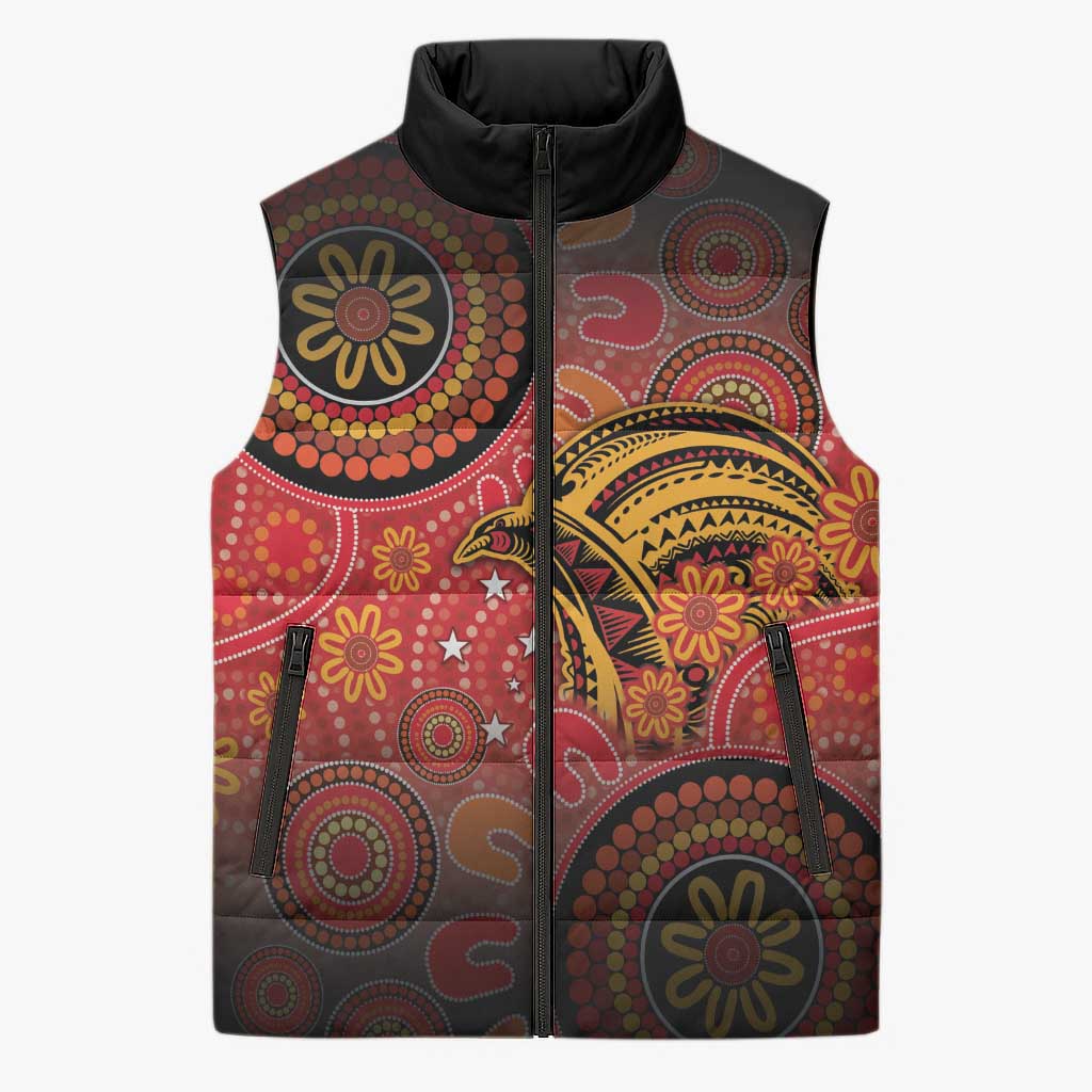 Papua New Guinea Sleeveless Puffer Jacket Birds Of Paradise With Aboriginal Pattern - Polynesian Pride