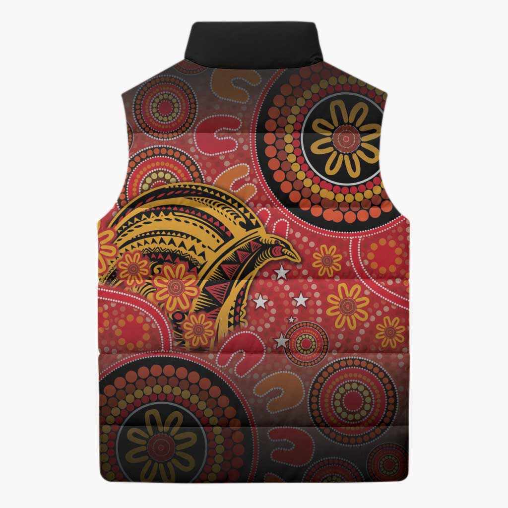 Papua New Guinea Sleeveless Puffer Jacket Birds Of Paradise With Aboriginal Pattern - Polynesian Pride