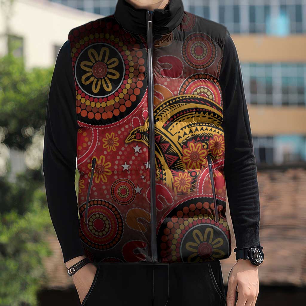 Papua New Guinea Sleeveless Puffer Jacket Birds Of Paradise With Aboriginal Pattern - Polynesian Pride