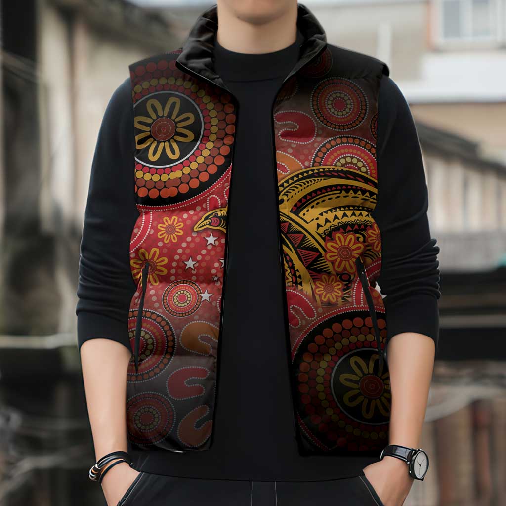 Papua New Guinea Sleeveless Puffer Jacket Birds Of Paradise With Aboriginal Pattern - Polynesian Pride