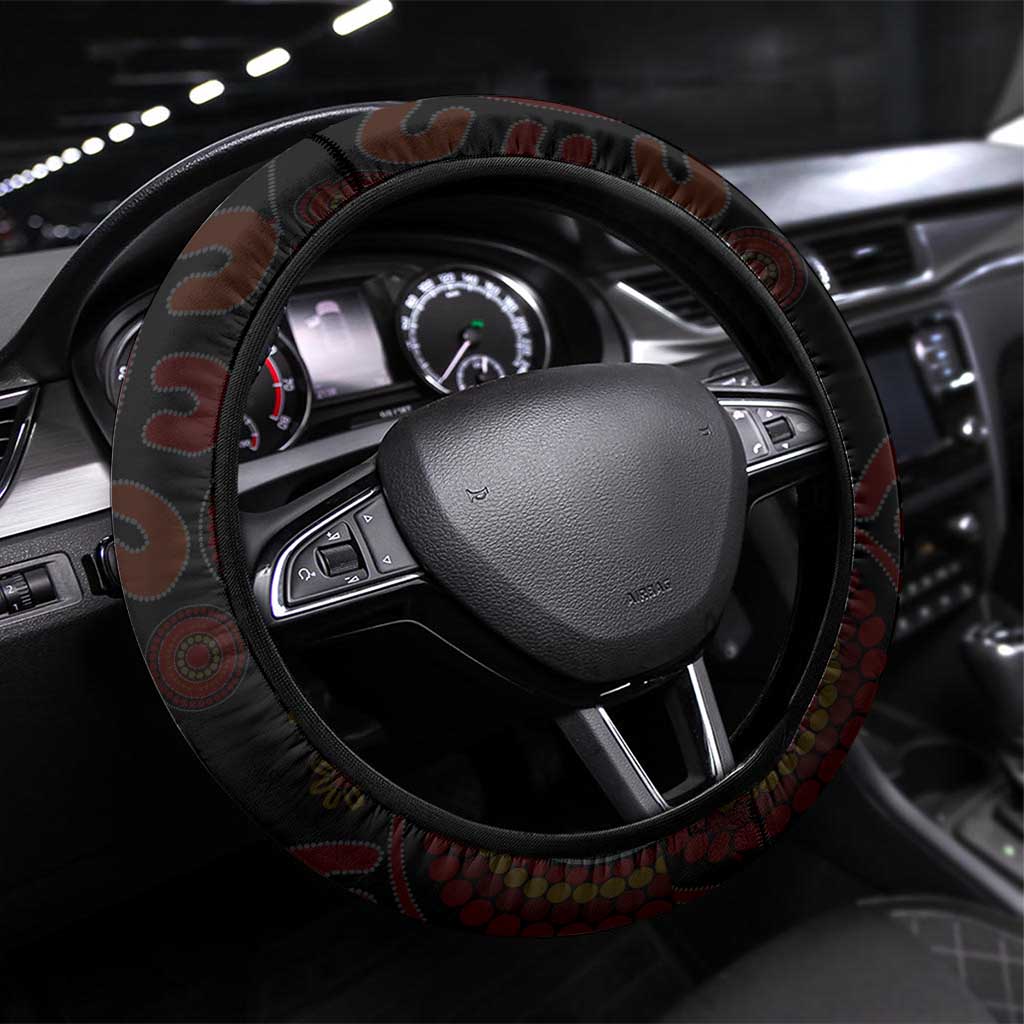 Papua New Guinea Steering Wheel Cover Birds Of Paradise With Aboriginal Pattern LT05 Universal Fit Red - Polynesian Pride