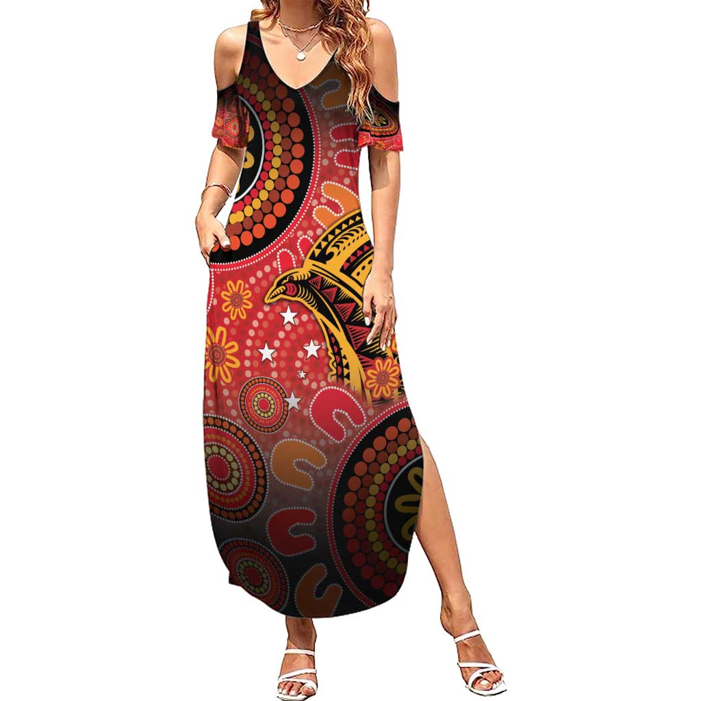 Papua New Guinea Summer Maxi Dress Birds Of Paradise With Aboriginal Pattern - Polynesian Pride