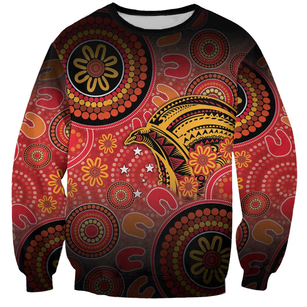Papua New Guinea Sweatshirt Birds Of Paradise With Aboriginal Pattern LT05 Unisex Red - Polynesian Pride