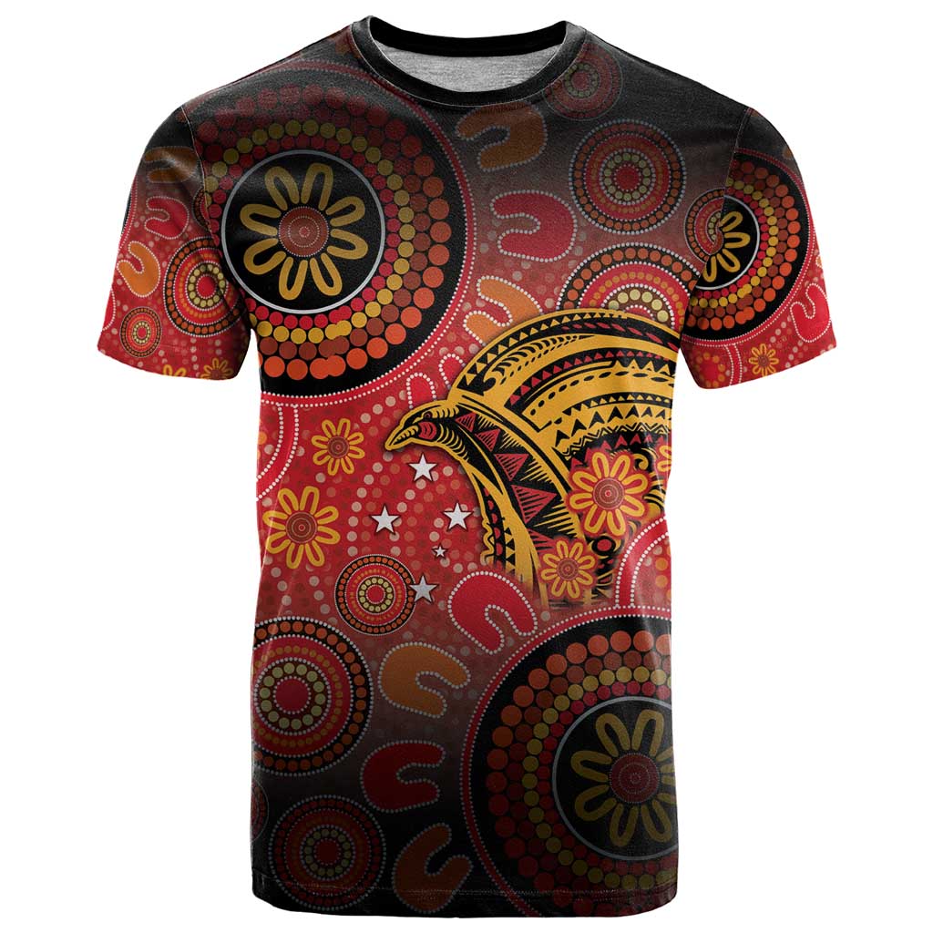 Papua New Guinea T Shirt Birds Of Paradise With Aboriginal Pattern - Polynesian Pride