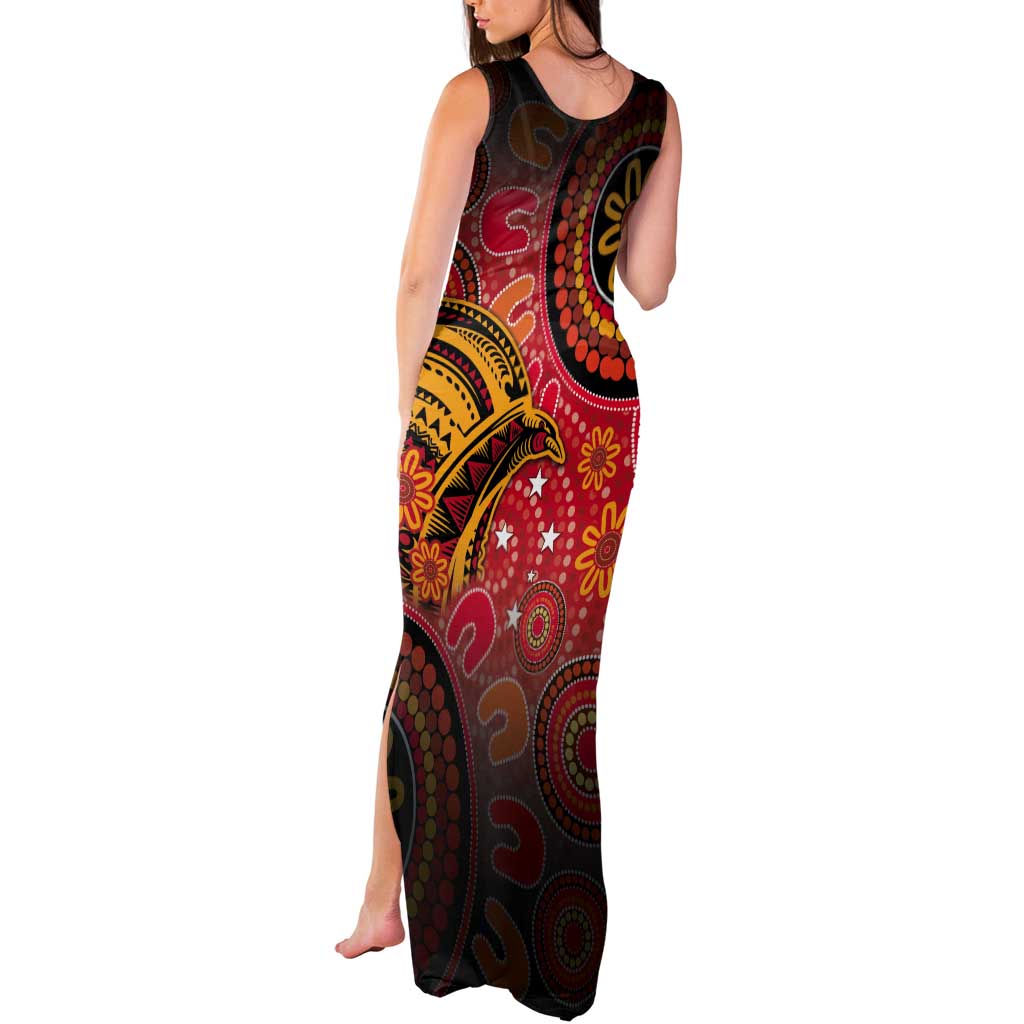 Papua New Guinea Tank Maxi Dress Birds Of Paradise With Aboriginal Pattern - Polynesian Pride