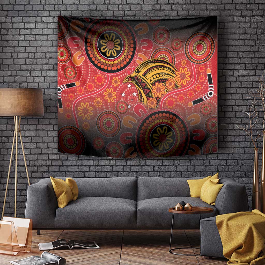 Papua New Guinea Tapestry Birds Of Paradise With Aboriginal Pattern - Polynesian Pride