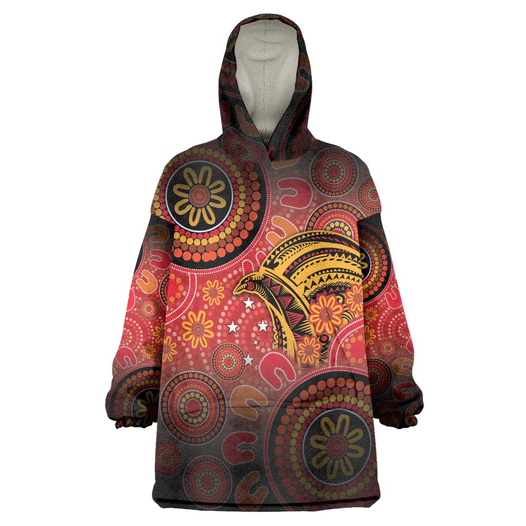 Papua New Guinea Wearable Blanket Hoodie Birds Of Paradise With Aboriginal Pattern LT05 One Size Red - Polynesian Pride