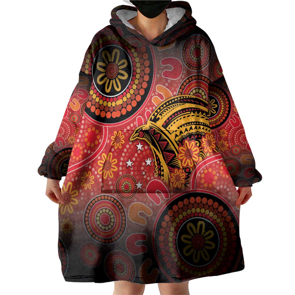 Papua New Guinea Wearable Blanket Hoodie Birds Of Paradise With Aboriginal Pattern LT05 - Polynesian Pride