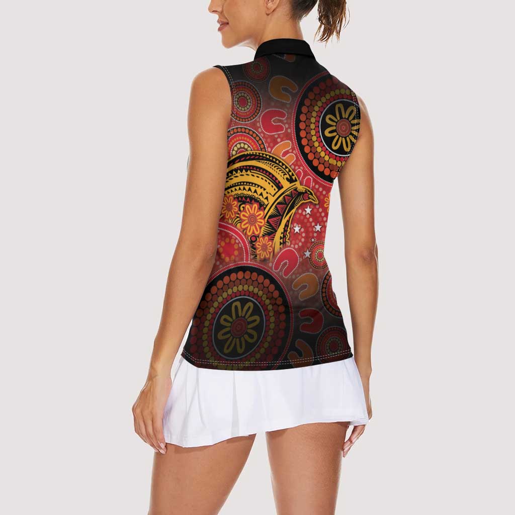 Papua New Guinea Women Sleeveless Polo Shirt Birds Of Paradise With Aboriginal Pattern LT05 - Polynesian Pride