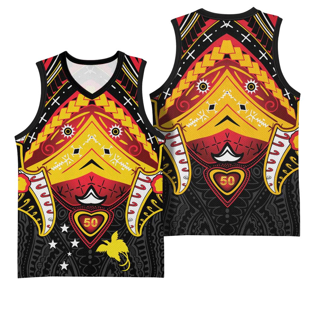 Papua New Guinea Independence Day Basketball Jersey Tribal Mask - Polynesian Pride