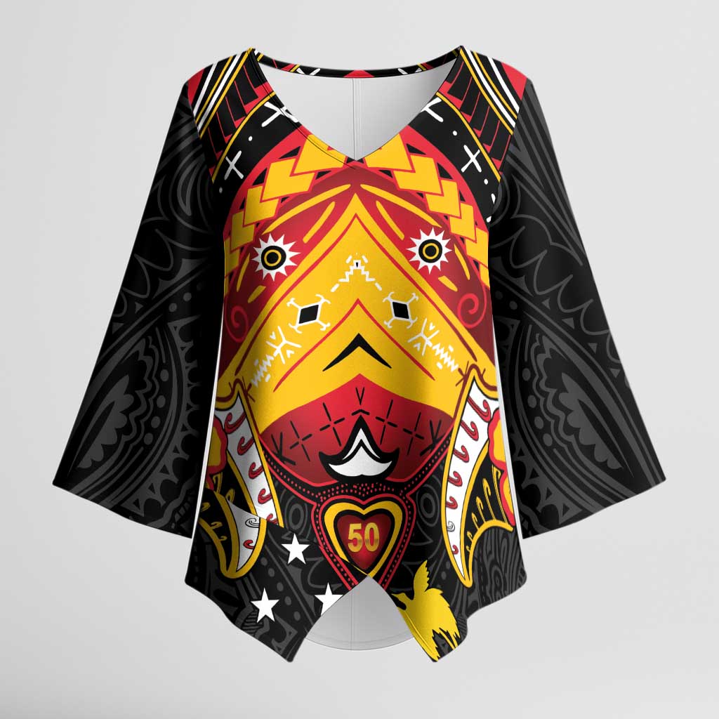 Papua New Guinea Independence Day Kimono Sleeve Blouse Tribal Mask - Polynesian Pride