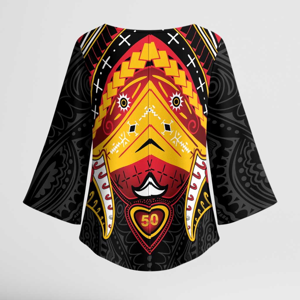 Papua New Guinea Independence Day Kimono Sleeve Blouse Tribal Mask - Polynesian Pride