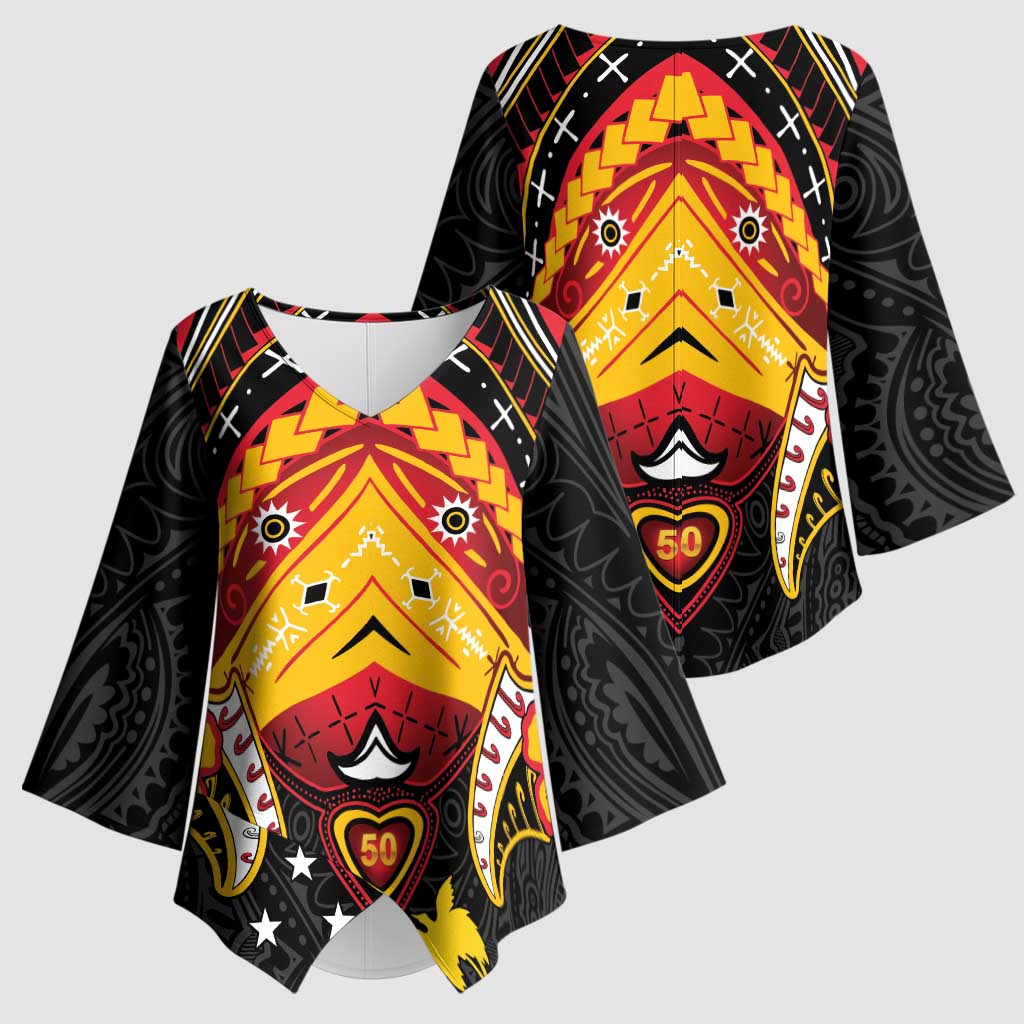 Papua New Guinea Independence Day Kimono Sleeve Blouse Tribal Mask - Polynesian Pride