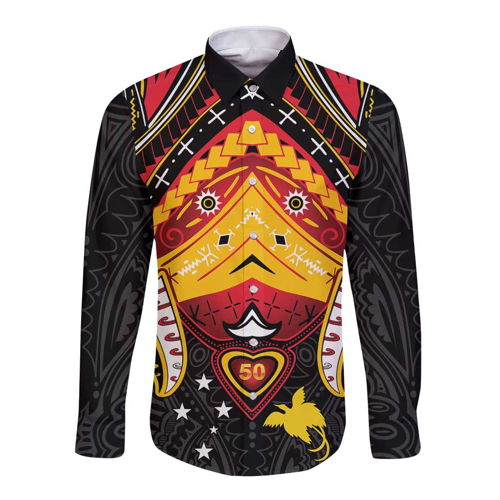 Papua New Guinea Independence Day Long Sleeve Button Shirt Tribal Mask LT05 Unisex Red - Polynesian Pride