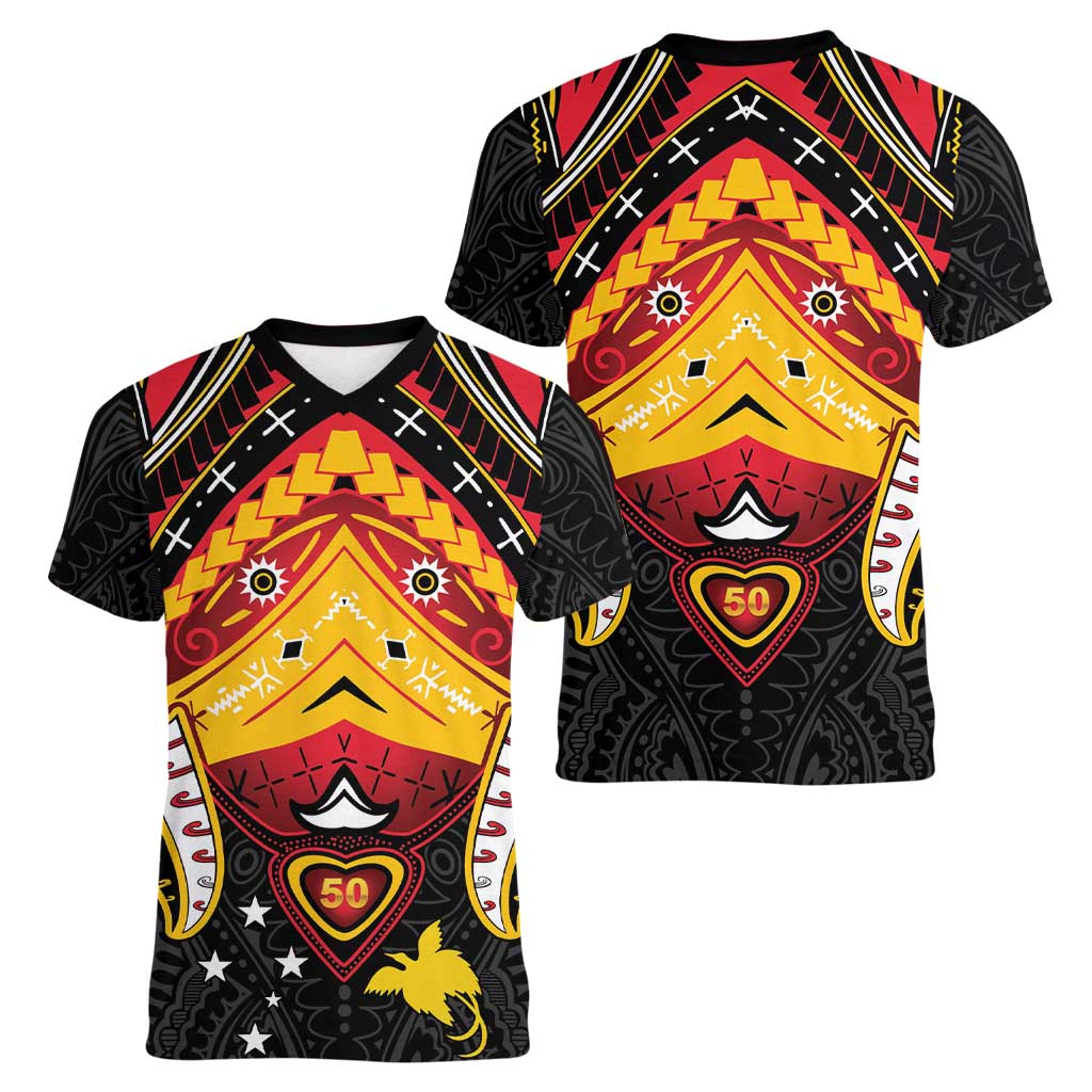 Papua New Guinea Independence Day Women V-Neck T-Shirt Tribal Mask - Polynesian Pride