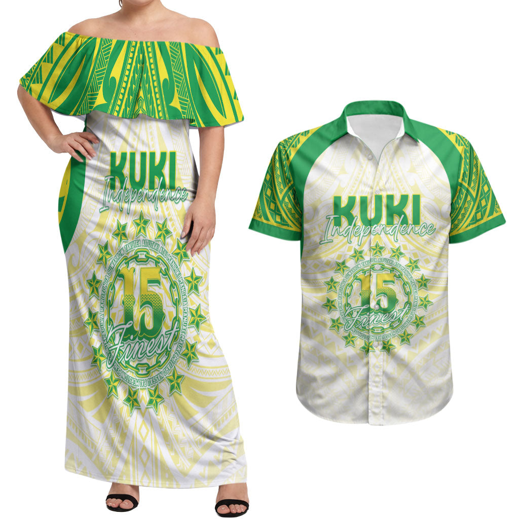 Kuki Independence 2026 Couples Matching Off Shoulder Maxi Dress and Hawaiian Shirt Cook Islands 15 Finest White Version LT05 White - Polynesian Pride