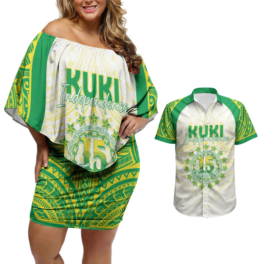 Kuki Independence 2026 Couples Matching Off Shoulder Short Dress and Hawaiian Shirt Cook Islands 15 Finest White Version