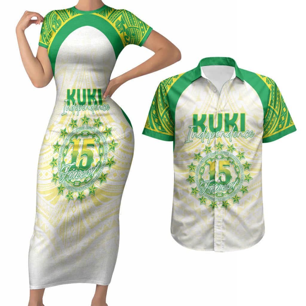 Kuki Independence 2026 Couples Matching Short Sleeve Bodycon Dress and Hawaiian Shirt Cook Islands 15 Finest White Version LT05 White - Polynesian Pride