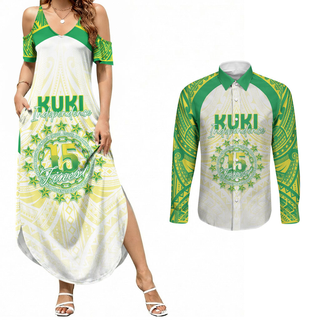 Kuki Independence 2026 Couples Matching Summer Maxi Dress and Long Sleeve Button Shirt Cook Islands 15 Finest White Version LT05 White - Polynesian Pride