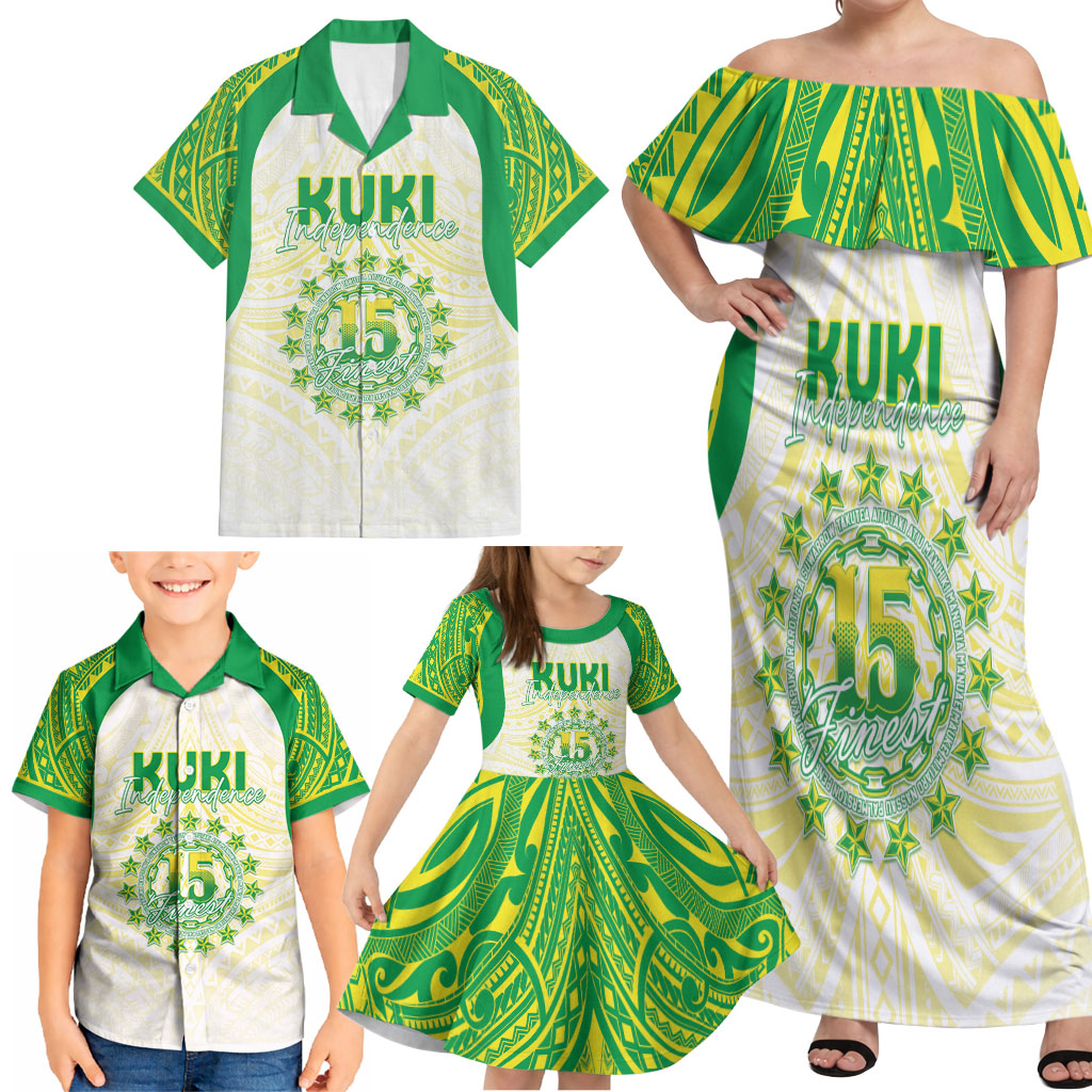 Kuki Independence 2026 Family Matching Off Shoulder Maxi Dress and Hawaiian Shirt Cook Islands 15 Finest White Version LT05 - Polynesian Pride