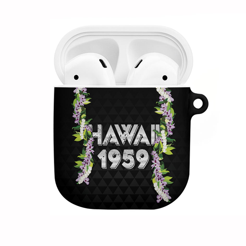 Hawaii Statehood Day AirPods Case Kakau Pattern With Maile Pikake Honohono Lei