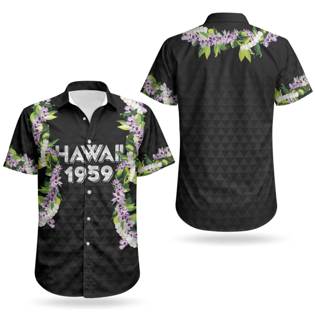 Hawaii Statehood Day Couples Matching Mermaid Dress and Hawaiian Shirt Kakau Pattern With Maile Pikake Honohono Lei