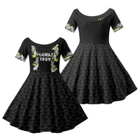 Hawaii Statehood Day Family Matching Mermaid Dress and Hawaiian Shirt Kakau Pattern With Maile Pikake Honohono Lei LT05 Daughter's Dress Black - Polynesian Pride