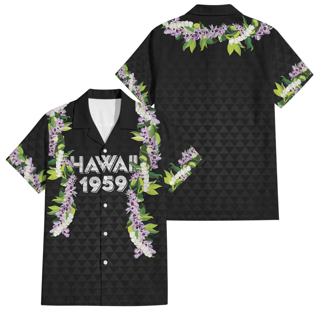 Hawaii Statehood Day Family Matching Summer Maxi Dress and Hawaiian Shirt Kakau Pattern With Maile Pikake Honohono Lei LT05 Dad's Shirt - Short Sleeve Black - Polynesian Pride