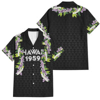 Hawaii Statehood Day Family Matching Summer Maxi Dress and Hawaiian Shirt Kakau Pattern With Maile Pikake Honohono Lei LT05 Dad's Shirt - Short Sleeve Black - Polynesian Pride