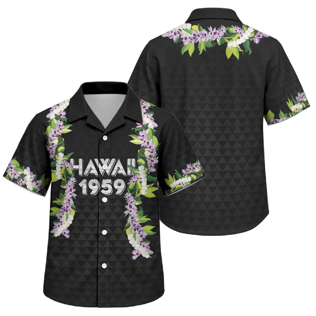 Hawaii Statehood Day Family Matching Summer Maxi Dress and Hawaiian Shirt Kakau Pattern With Maile Pikake Honohono Lei LT05 Son's Shirt Black - Polynesian Pride