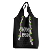 Hawaii Statehood Day Grocery Bag Kakau Pattern With Maile Pikake Honohono Lei