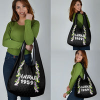 Hawaii Statehood Day Grocery Bag Kakau Pattern With Maile Pikake Honohono Lei