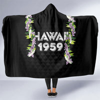 Hawaii Statehood Day Hooded Blanket Kakau Pattern With Maile Pikake Honohono Lei