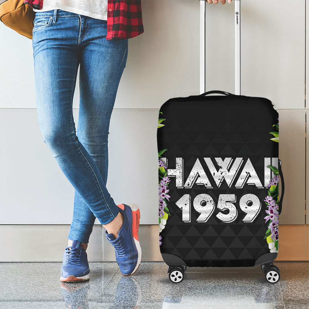 Hawaii Statehood Day Luggage Cover Kakau Pattern With Maile Pikake Honohono Lei