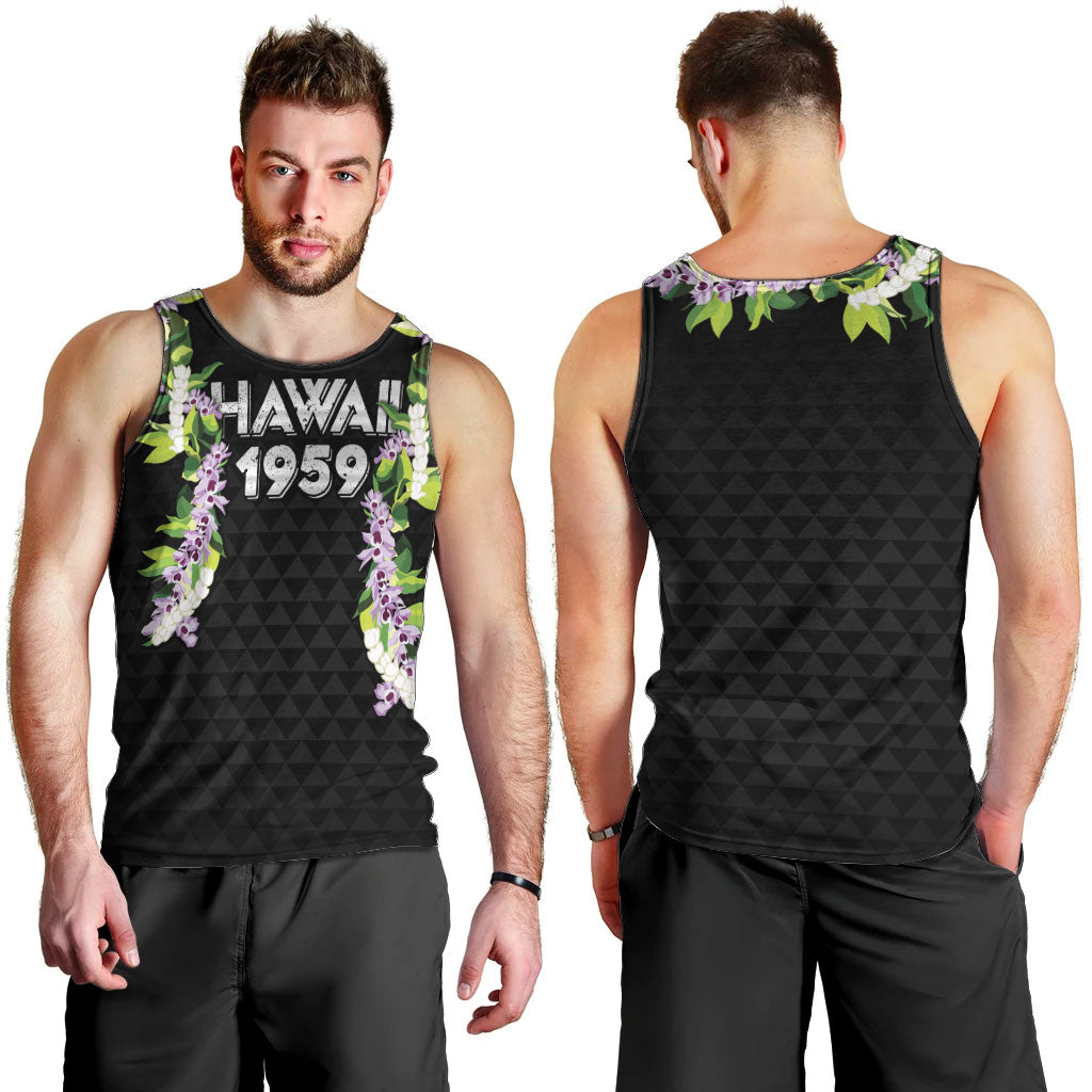 Hawaii Statehood Day Men Tank Top Kakau Pattern With Maile Pikake Honohono Lei
