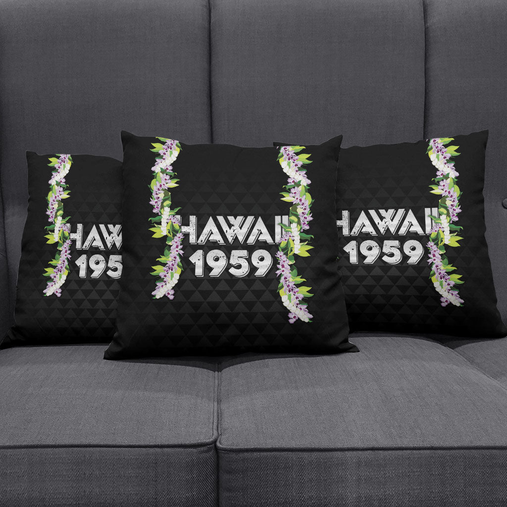 Hawaii Statehood Day Pillow Cover Kakau Pattern With Maile Pikake Honohono Lei