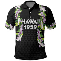 Hawaii Statehood Day Polo Shirt Kakau Pattern With Maile Pikake Honohono Lei