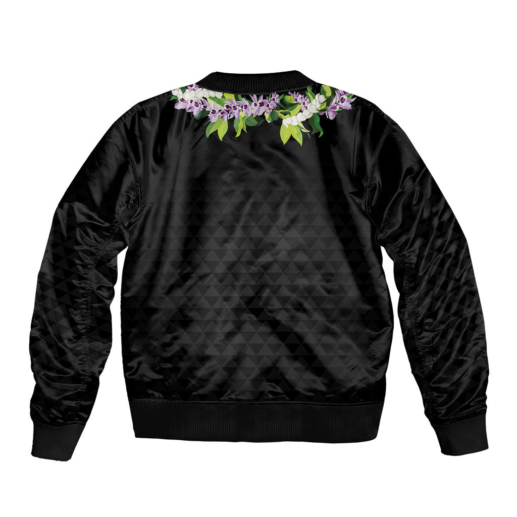 Hawaii Statehood Day Sleeve Zip Bomber Jacket Kakau Pattern With Maile Pikake Honohono Lei
