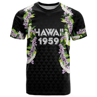 Hawaii Statehood Day T Shirt Kakau Pattern With Maile Pikake Honohono Lei