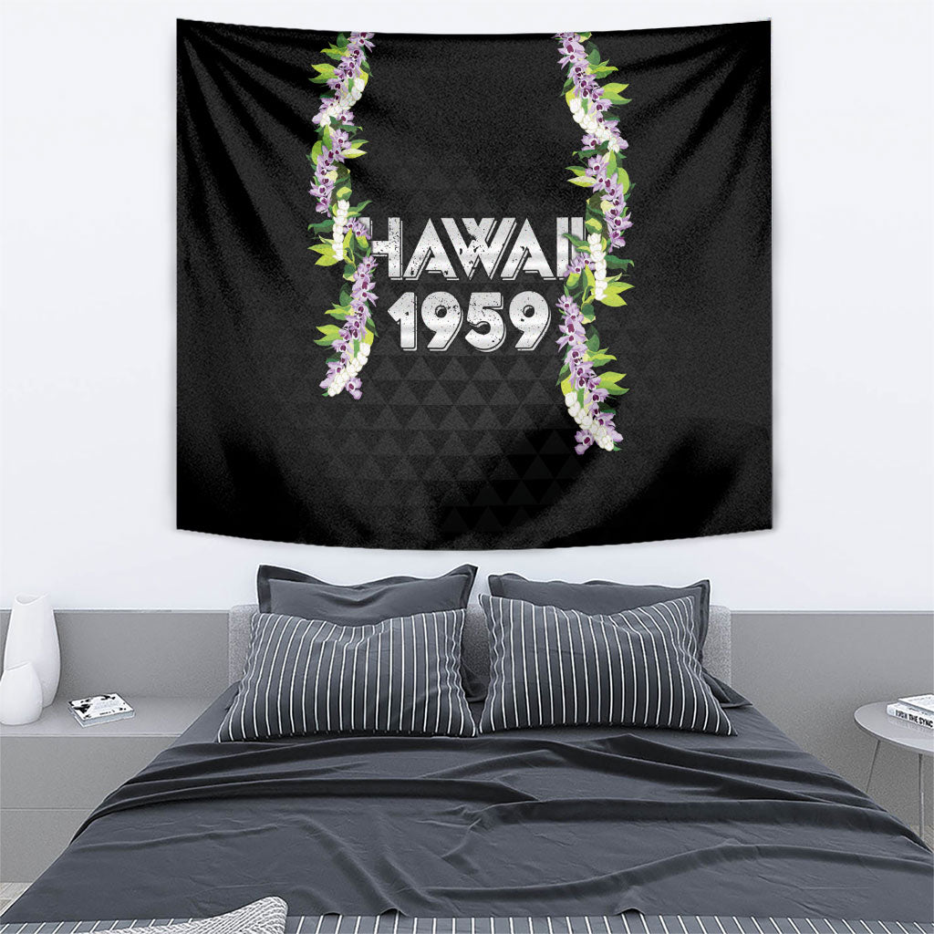Hawaii Statehood Day Tapestry Kakau Pattern With Maile Pikake Honohono Lei