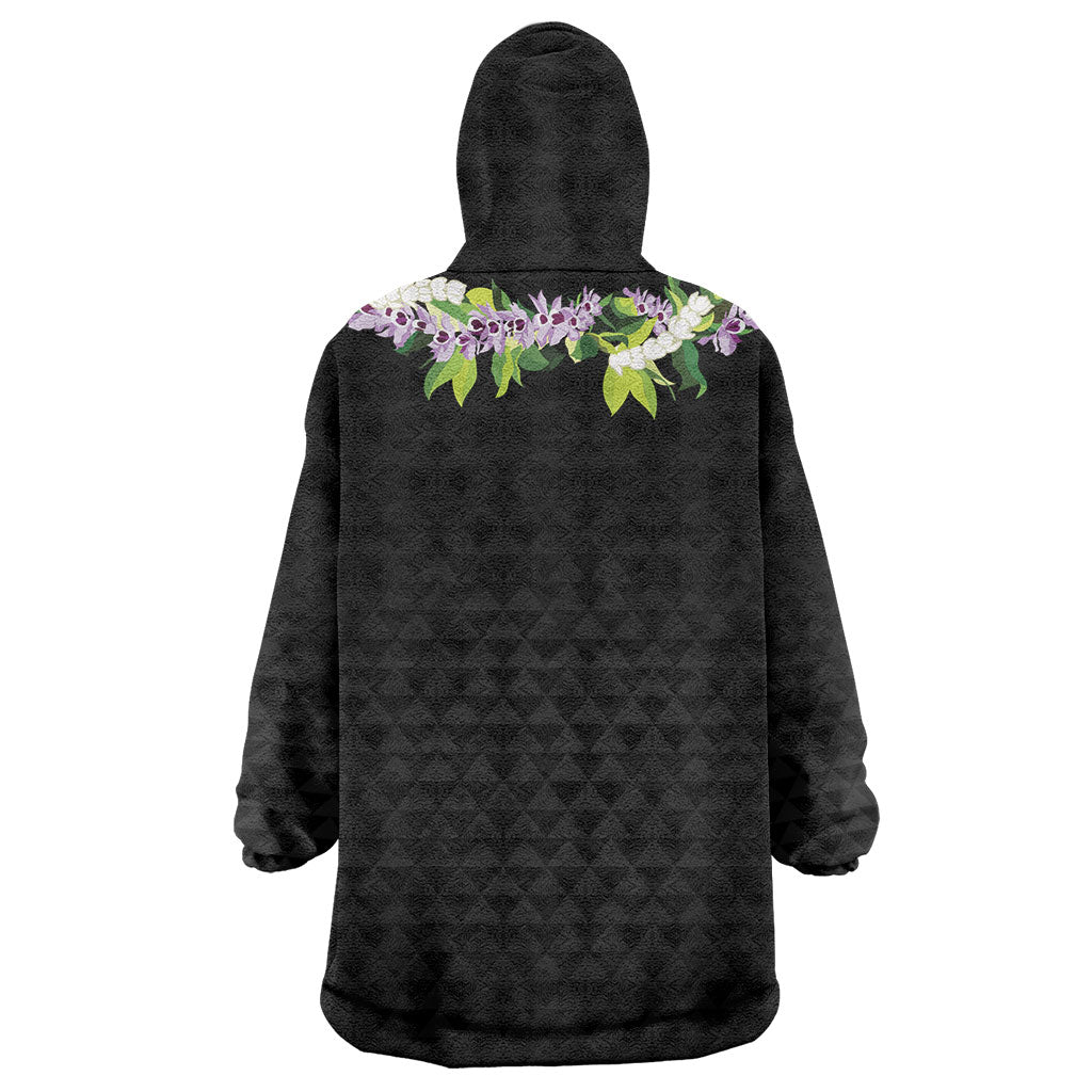 Hawaii Statehood Day Wearable Blanket Hoodie Kakau Pattern With Maile Pikake Honohono Lei
