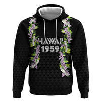 Hawaii Statehood Day Zip Hoodie Kakau Pattern With Maile Pikake Honohono Lei
